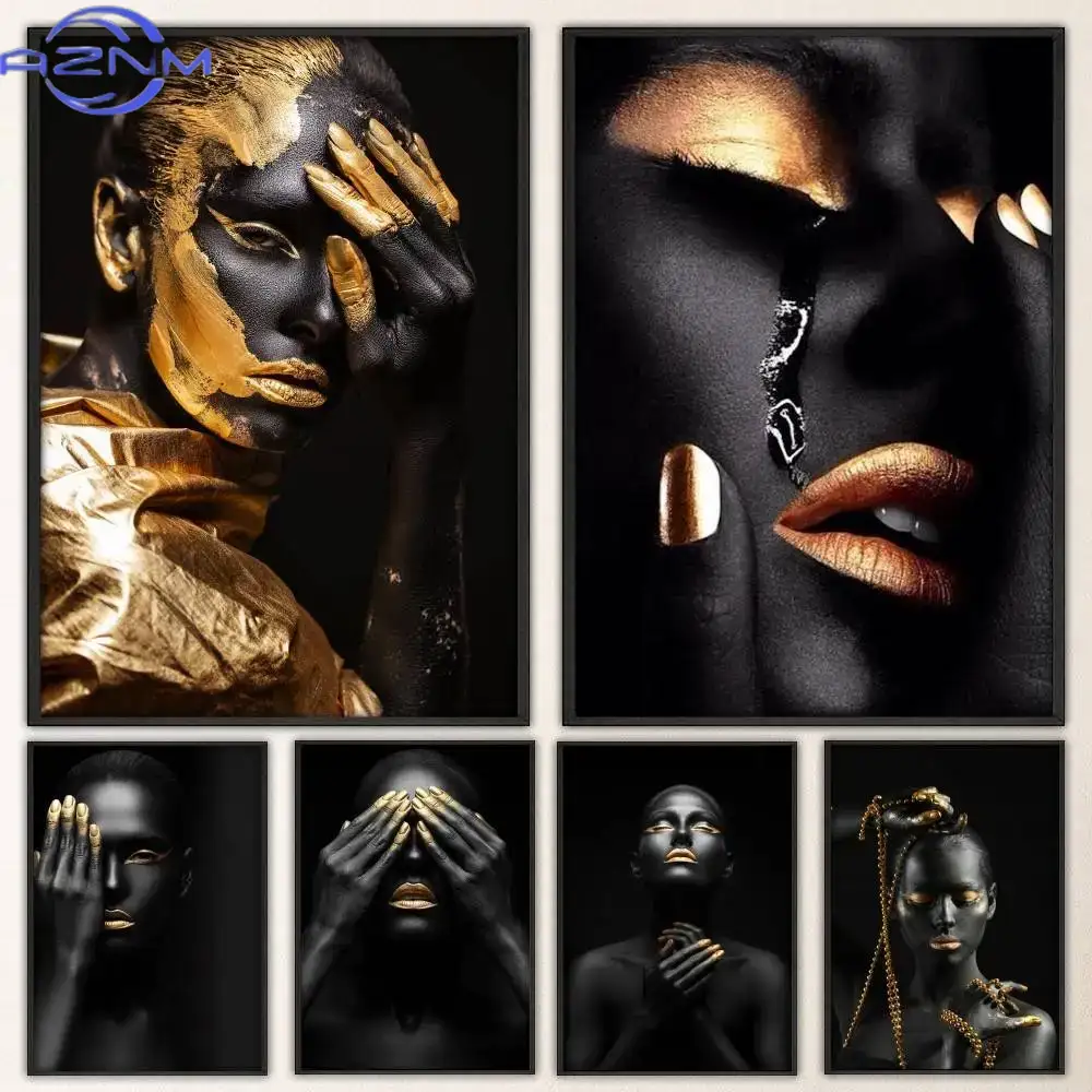 Beauty Makeup Quotes - Adesivo da parete dorato con donna